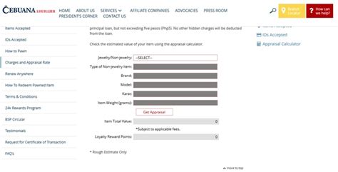 Charges and Appraisal Rate – Cebuana Lhuillier.